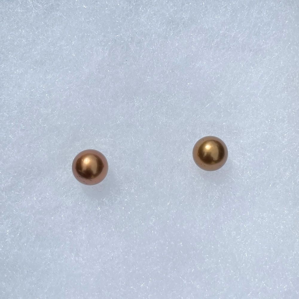 Chocolate Pearl Gold Stud Earrings